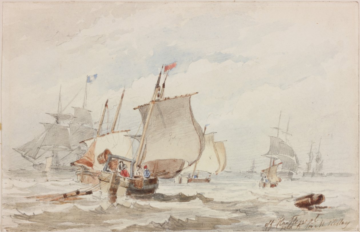 Off Hartlepool (blyant og akvarel på papir) af John Wilson Carmichael