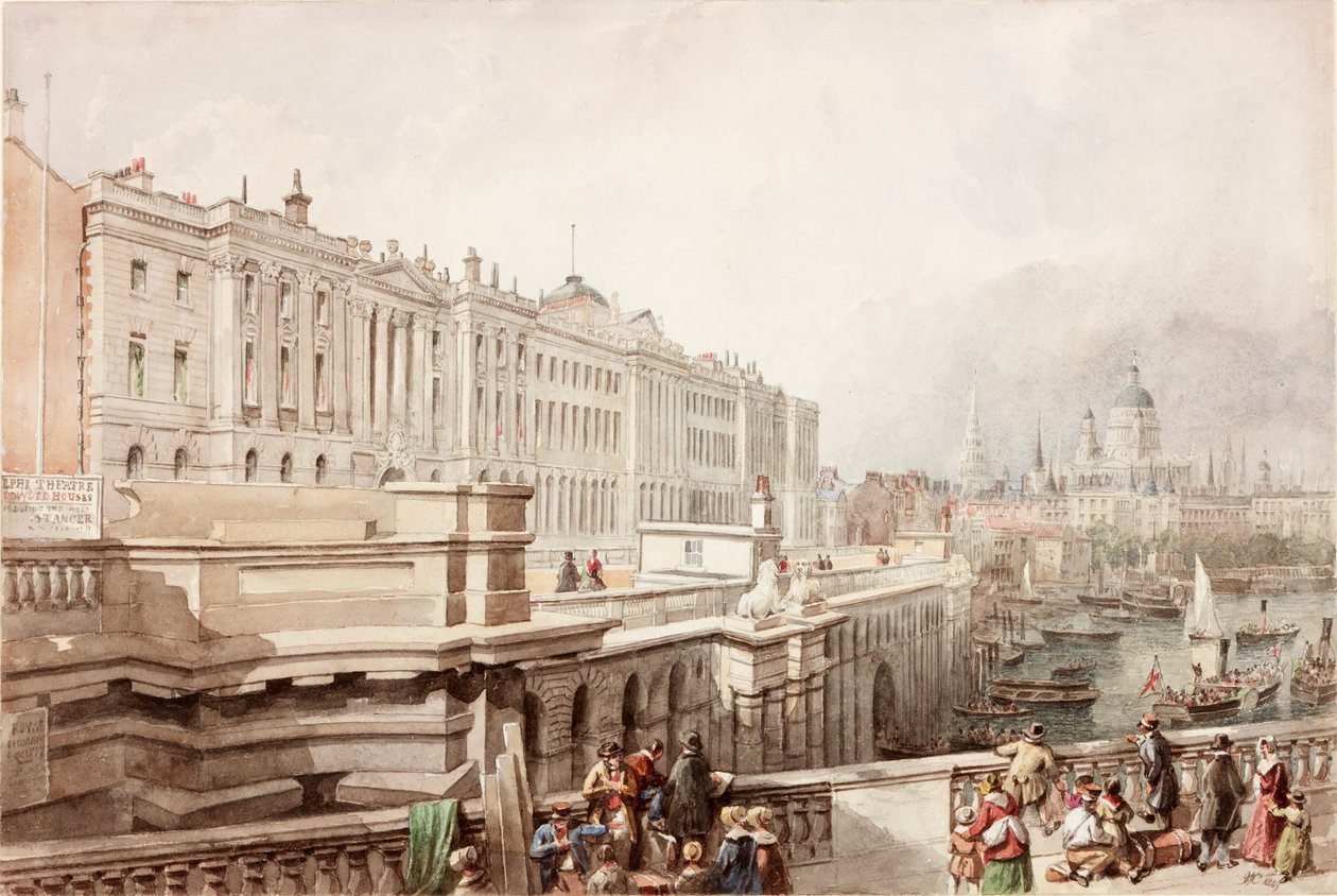Somerset House og St Pauls fra Waterloo Bridge (kropsfarve) af John Wilson Carmichael