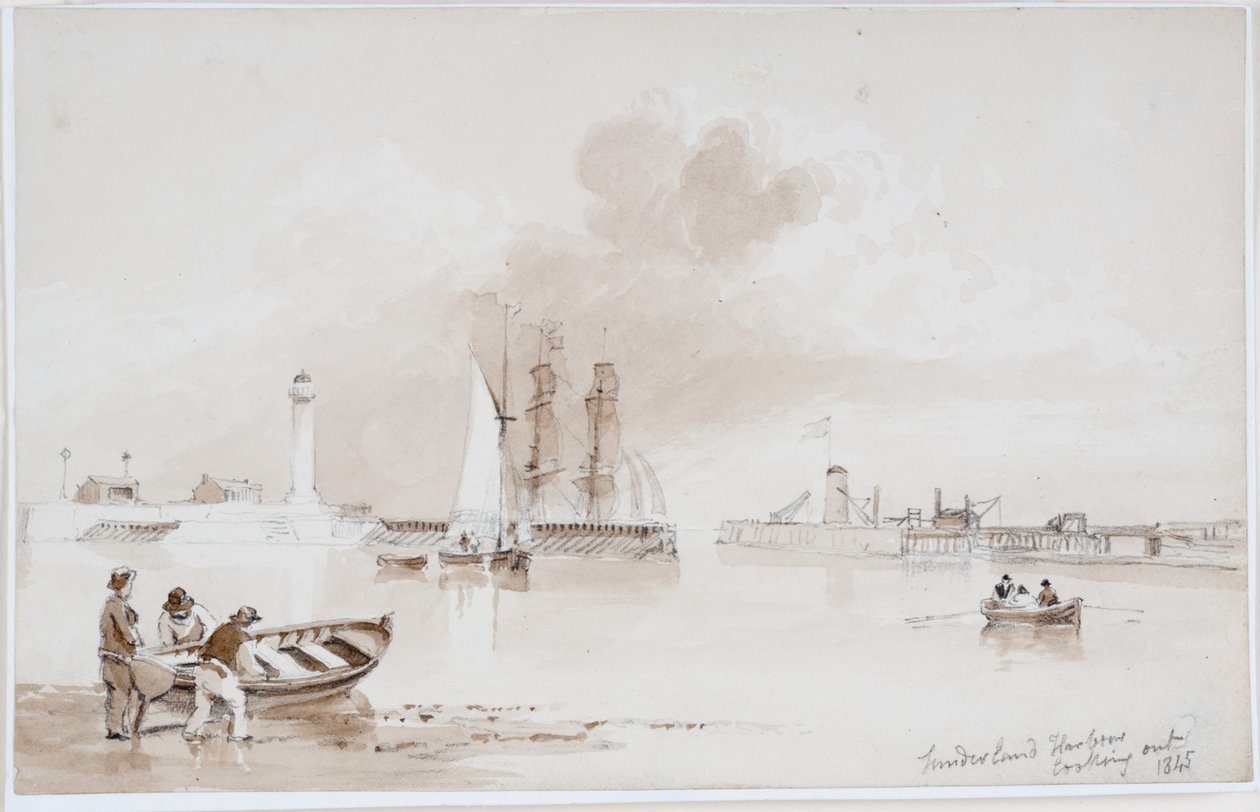 Sunderland Harbour Looking Out (blyant og akvarel på papir (på papir)) af John Wilson Carmichael