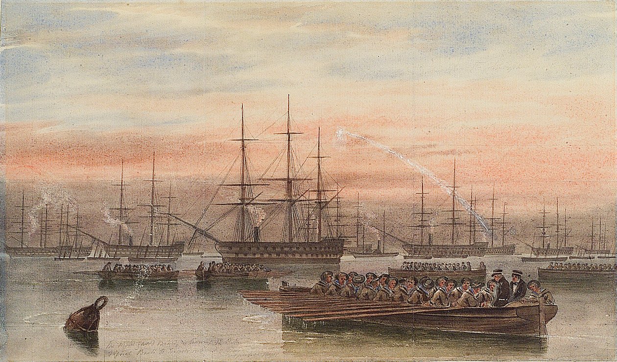 Østersøflåden om natten med skibsbåde i forgrunden af John Wilson Carmichael