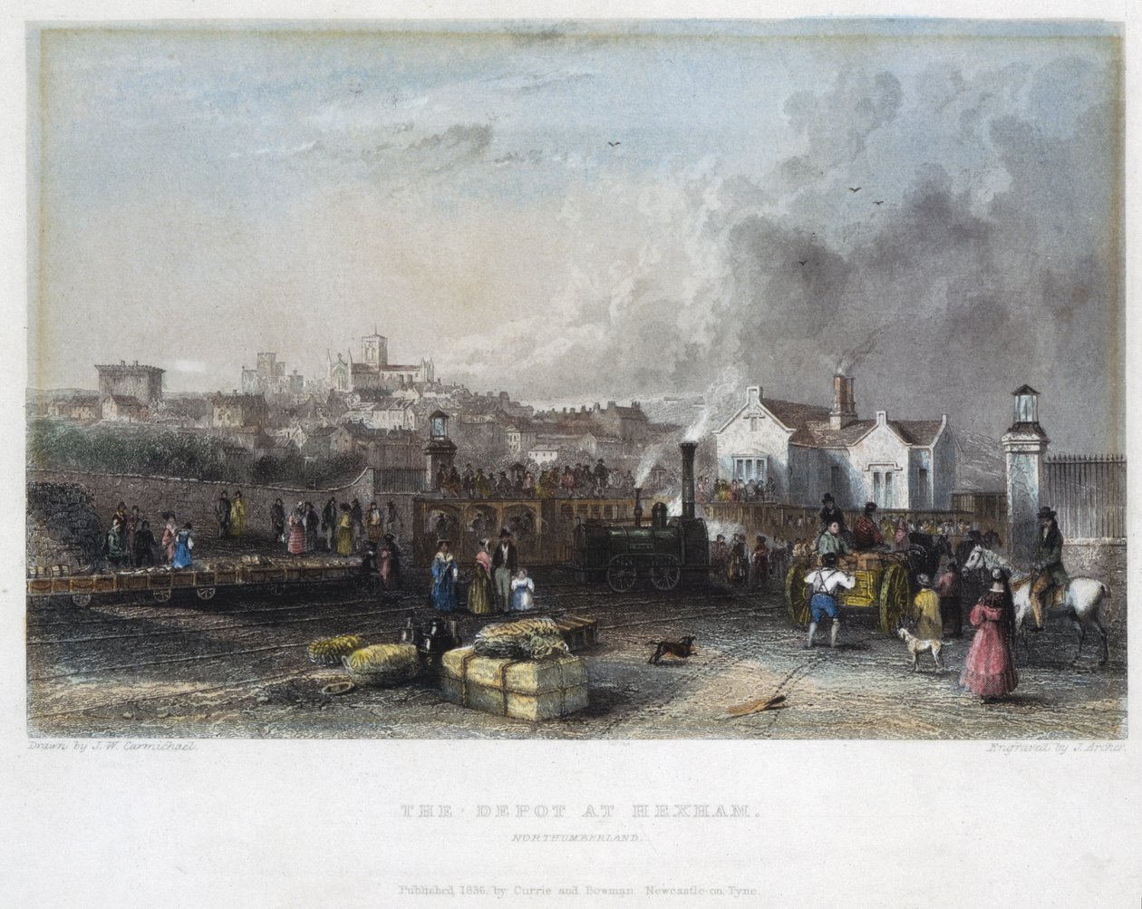Depotet ved Hexham, Newcastle og Carlisle Railway, indgraveret af J. Archer, 1836 af John Wilson Carmichael