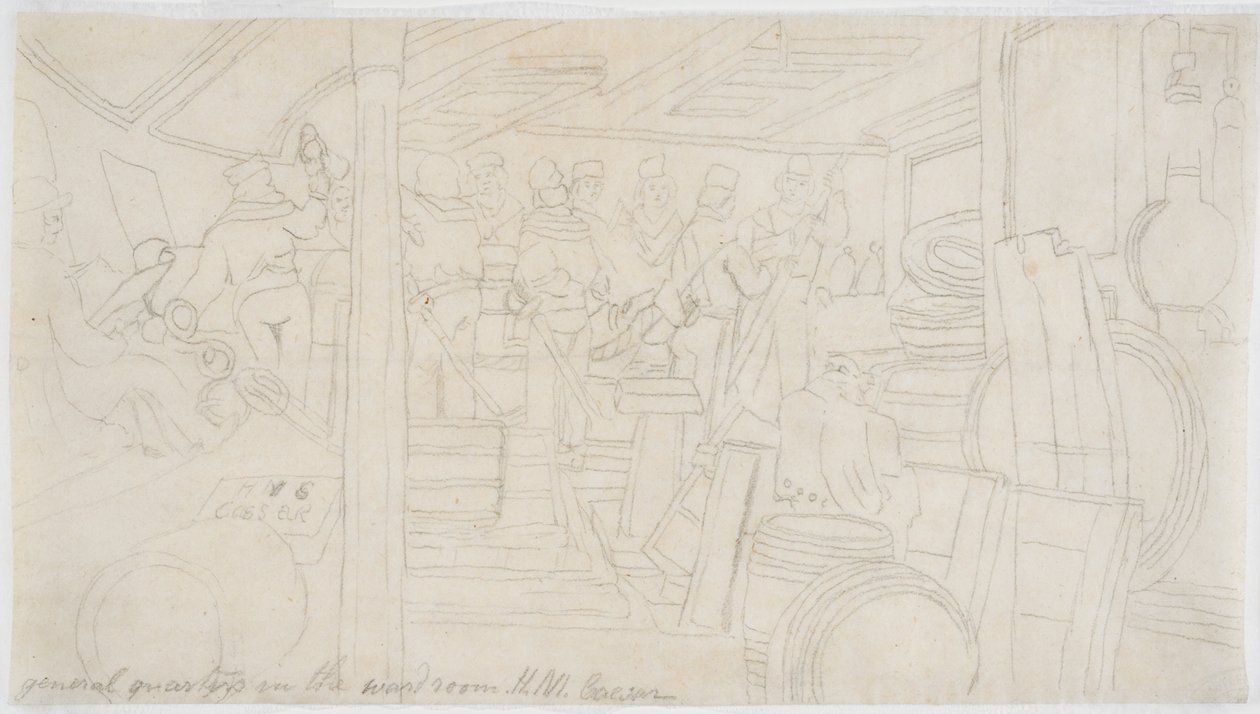 Garderoben H.M.S. Cæsar (blyant på papir (sporing)) af John Wilson Carmichael