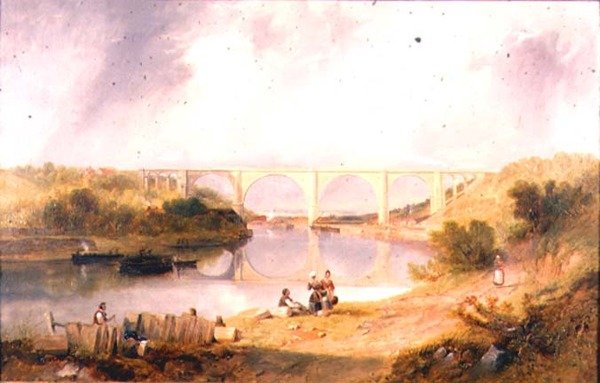 Victoria Bridge over floden Wear af John Wilson Carmichael