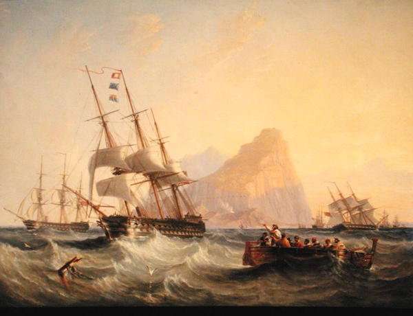 Krigsskibe under sejl ved Gibraltar af John Wilson Carmichael