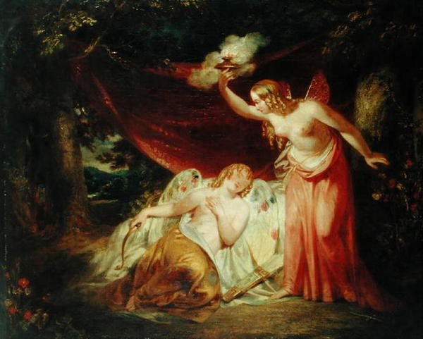 Psyche Enamored of Cupid (olie på lærred) af John Wood