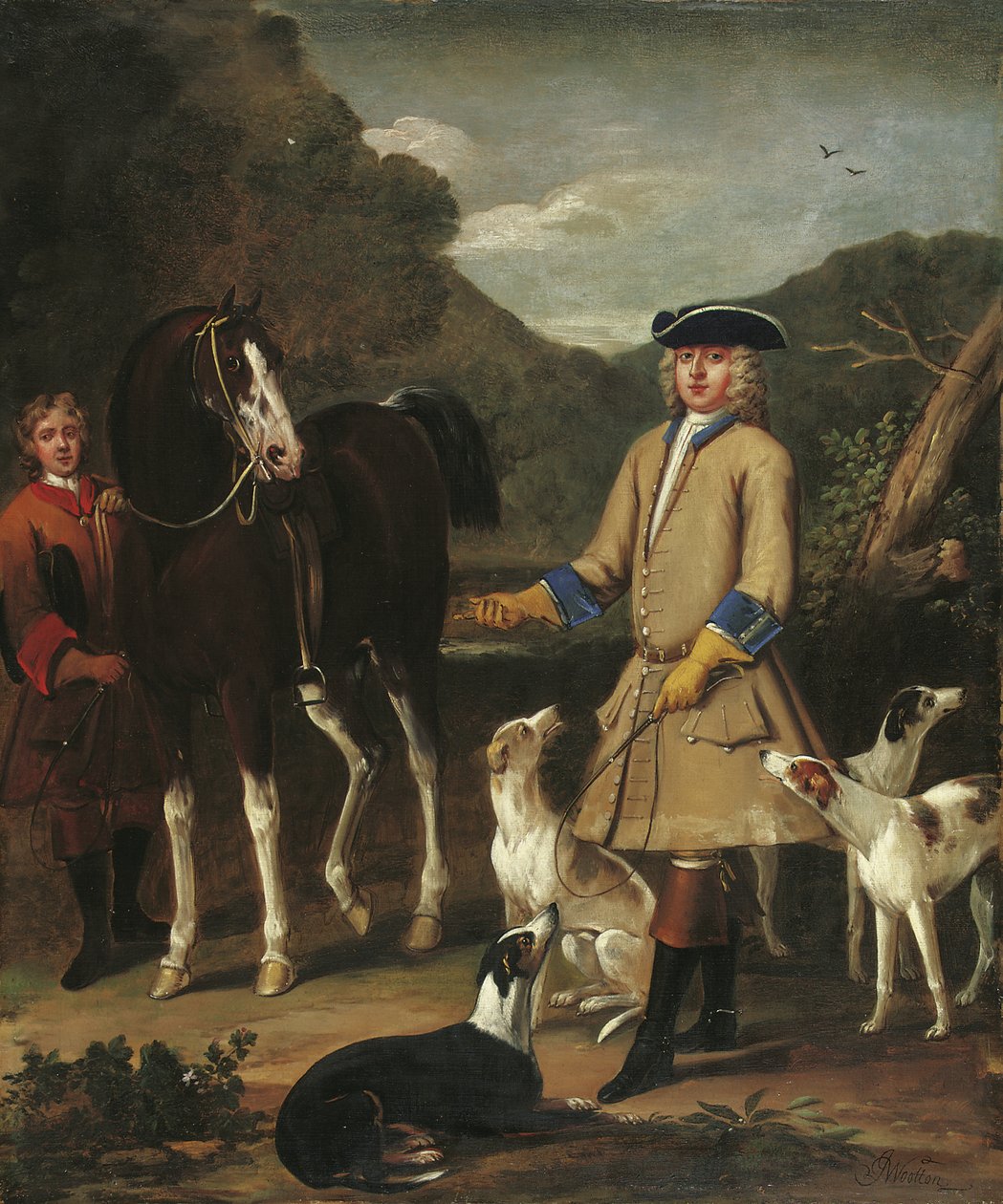 Edward, Lord Seymour, med sin hest, brudgom og hunde i et landskab af John Wootton