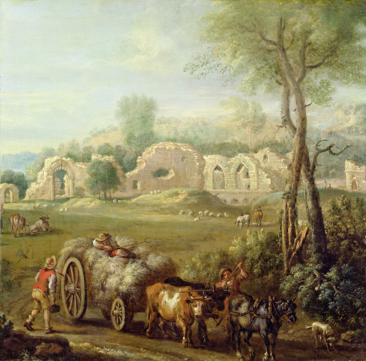 Haycart Passing a Ruined Abbey, ca. 1740-50 (olie på lærred) af John Wootton