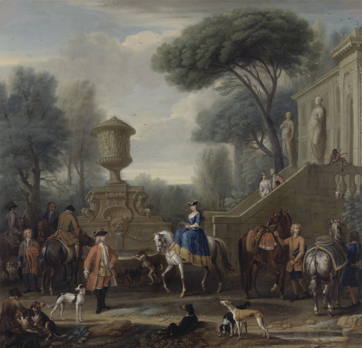 Forberedelse til jagten, ca. 1740-50 (olie på lærred) af John Wootton