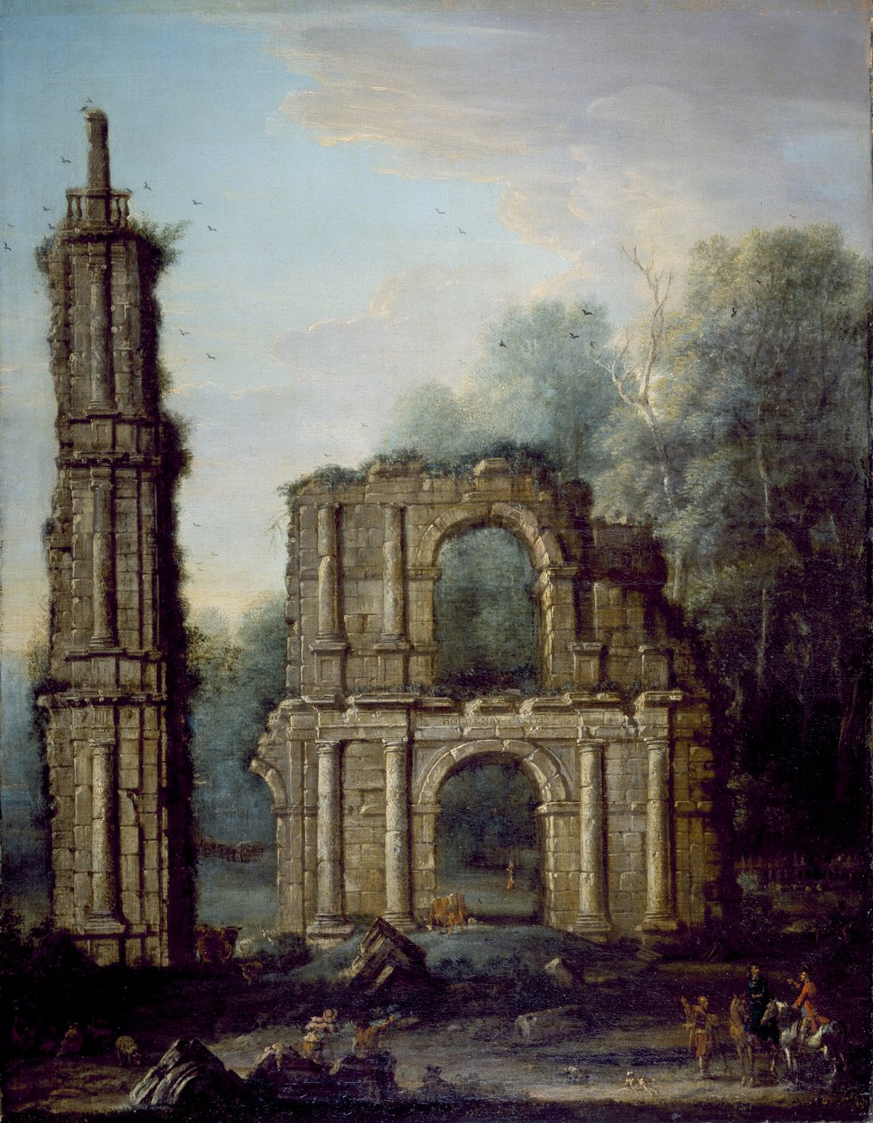 Ruinerne af Holdenby Castle, Northamptonshire, ca. 1735-45 (olie på lærred) af John Wootton