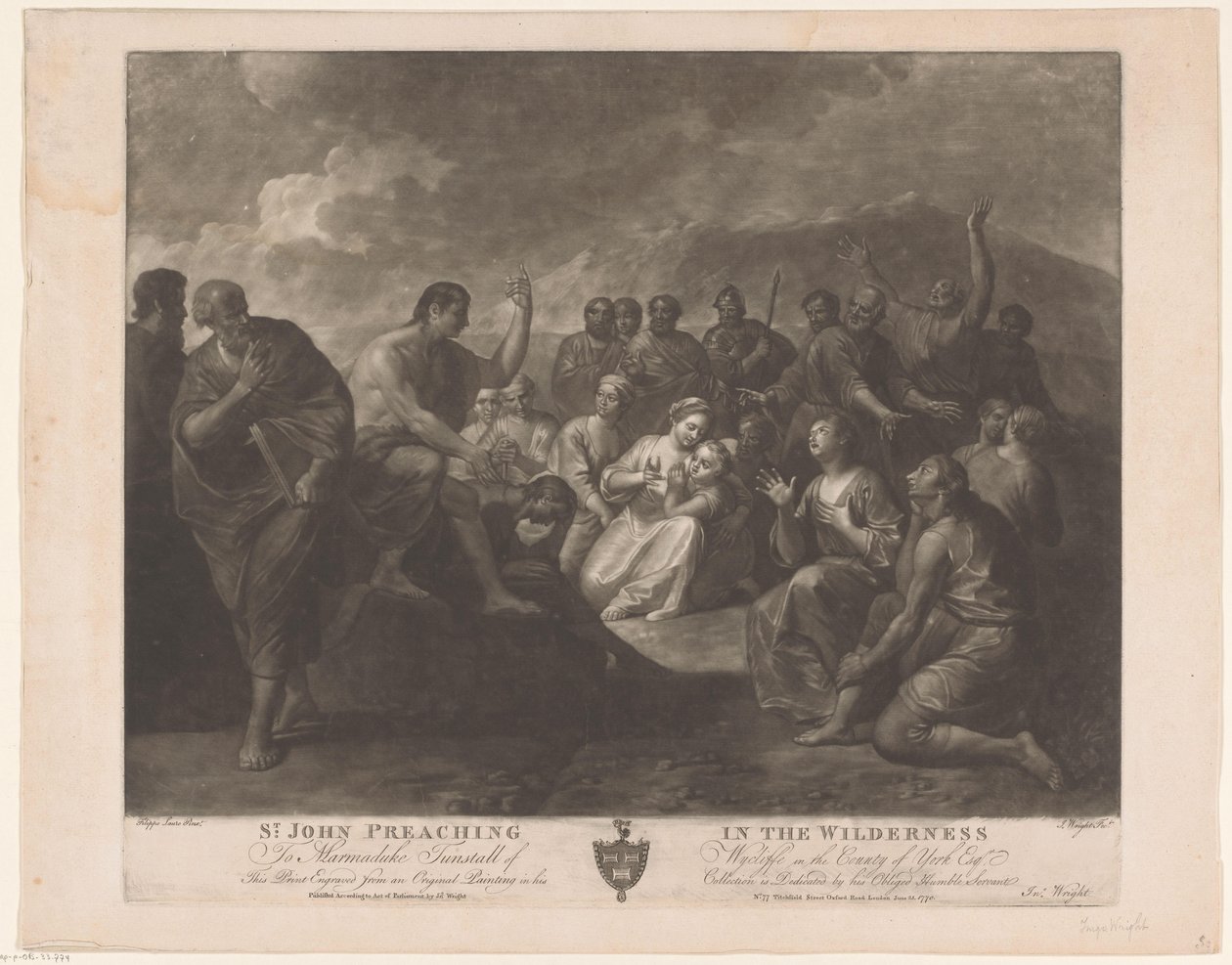 Prediking af Johannes de Doper Johannes prædiker i ørkenen (titel på objektet) af John Wright