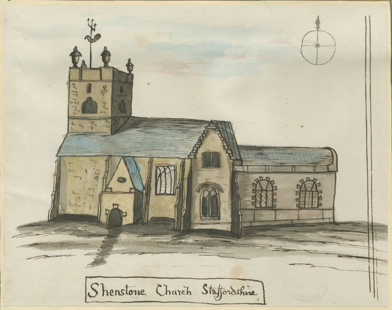 Shenstone Church: vandfarvemaleri, nd [1784] (maleri) af John Wright