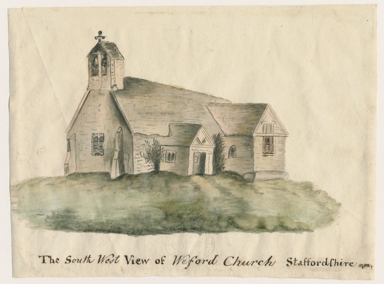 Weeford Church: vandfarvemaleri, 1782 af John Wright
