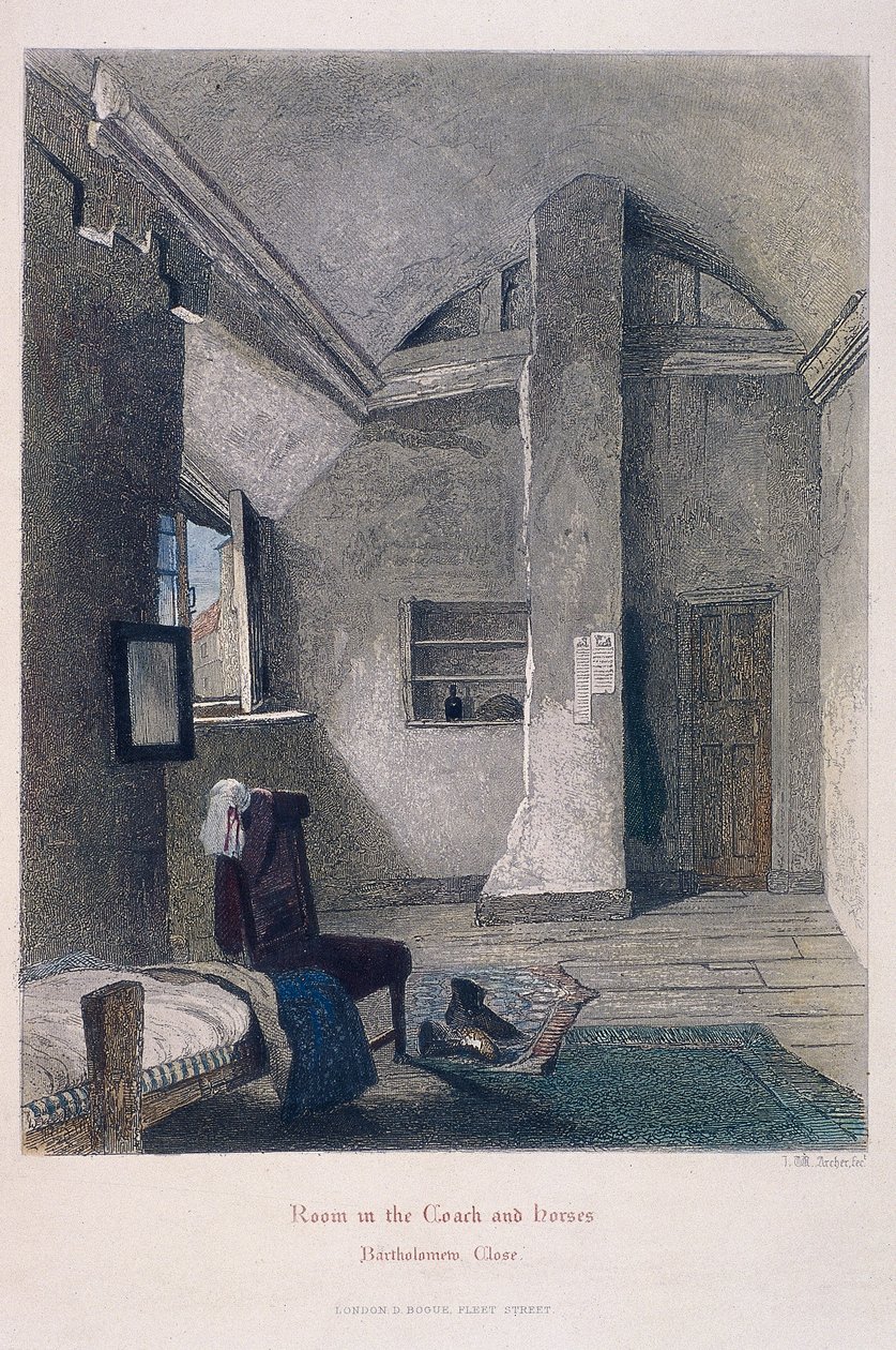 Coach and Horses Inn, Bartholomew Close, London, 1851 af John Wykeham Archer