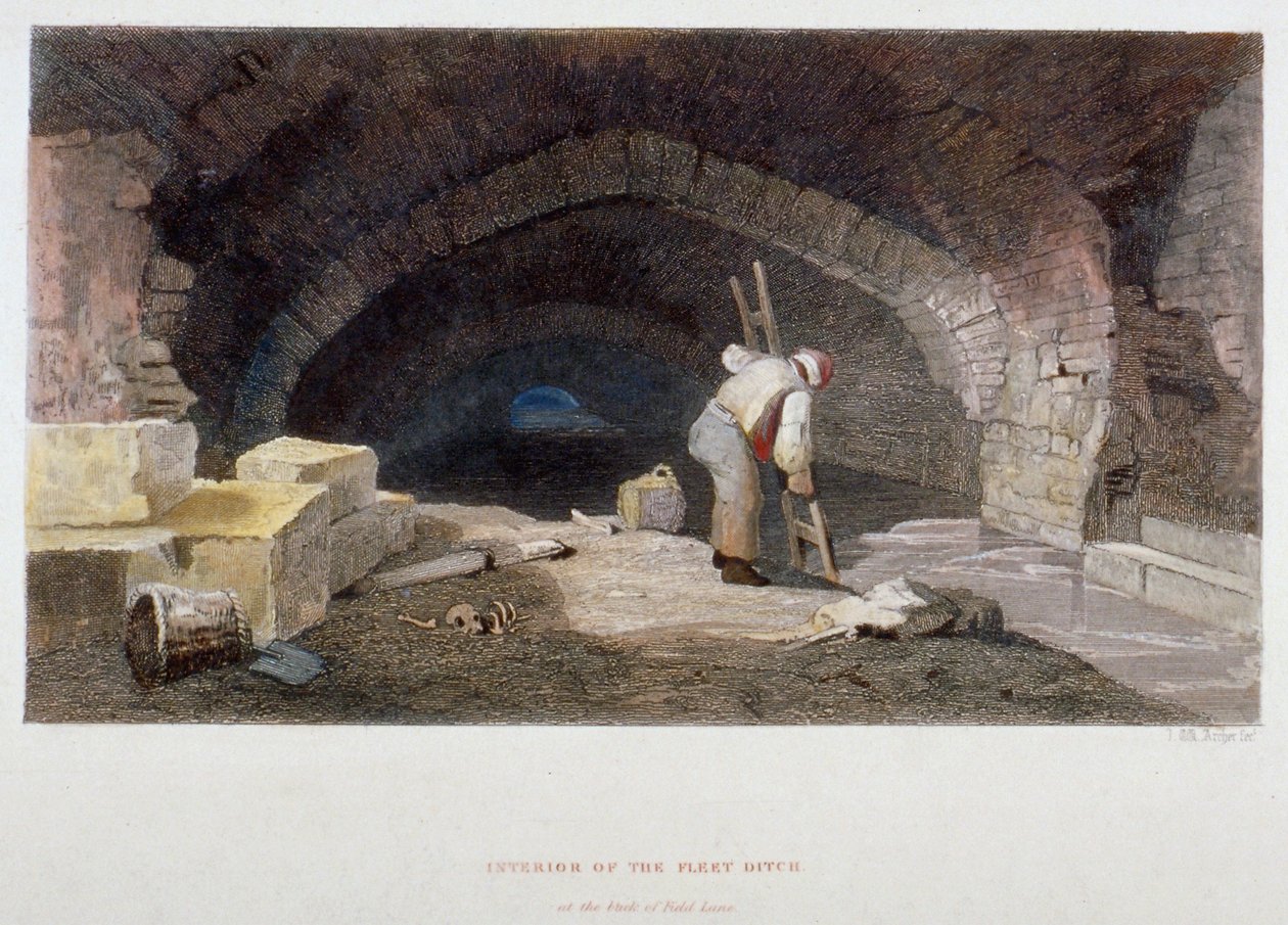 Interiør af flådegrøften på bagsiden af Field Lane, City of London, 1851. af John Wykeham Archer