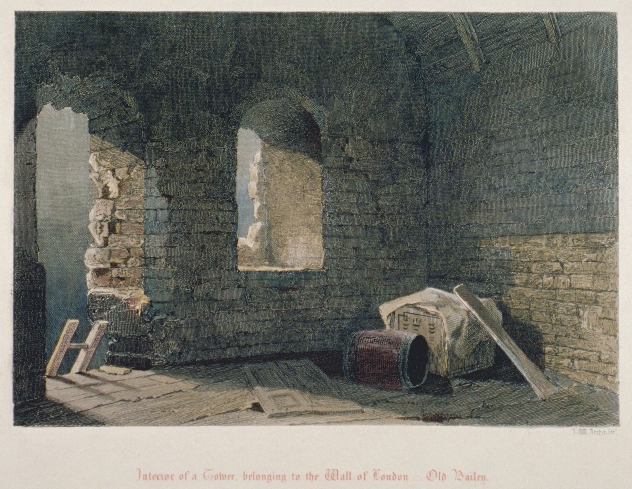 Indvendigt billede af et tårn tilhørende London Wall ved Old Bailey, City of London, 1851 af John Wykeham Archer