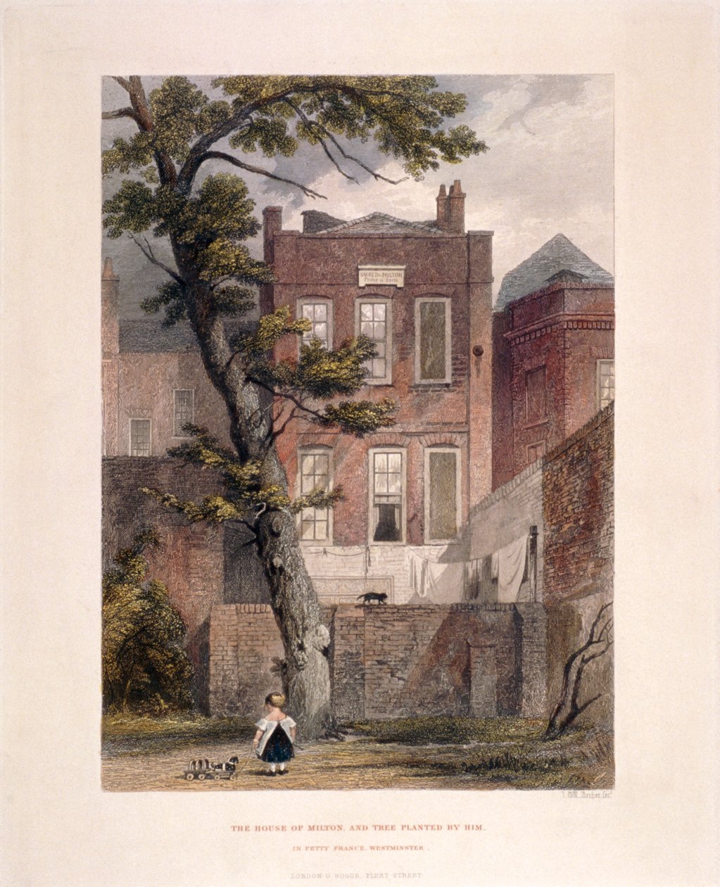 Udsigt over Miltons bolig, Petty France, Westminster, London, 1851 af John Wykeham Archer