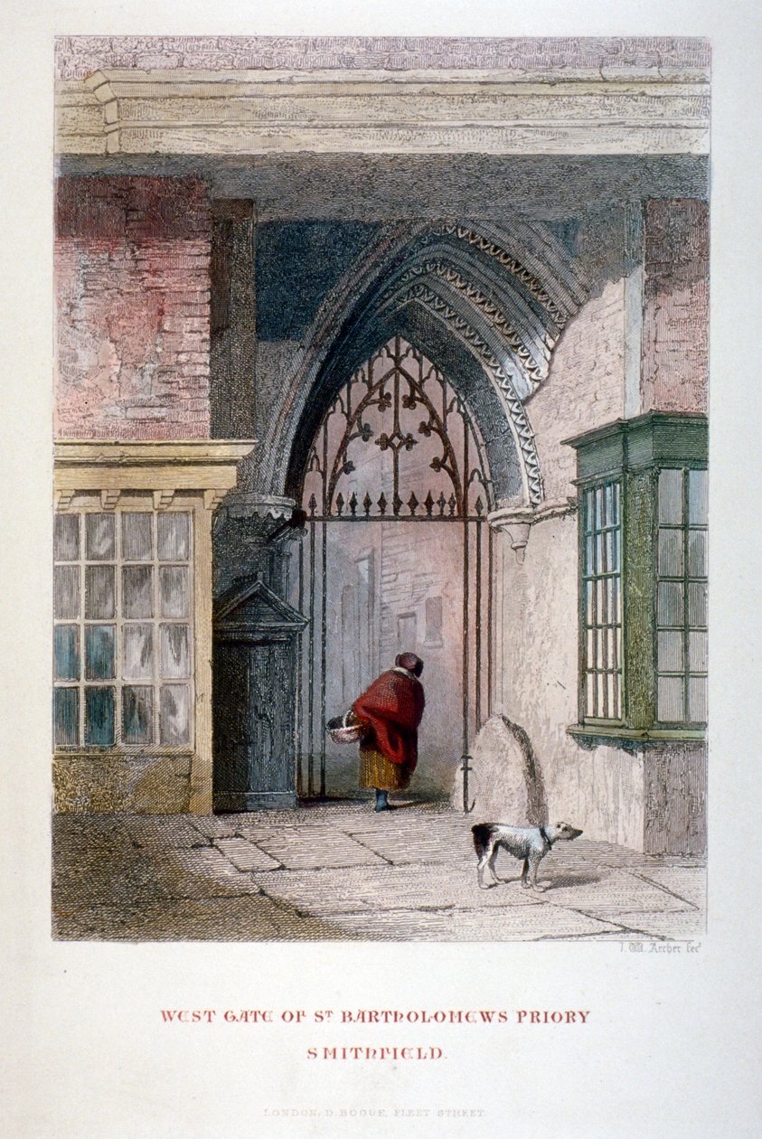 Vestporten til det gamle Priory of St Bartholomew-the-great, Smithfield, City of London, 1851 af John Wykeham Archer