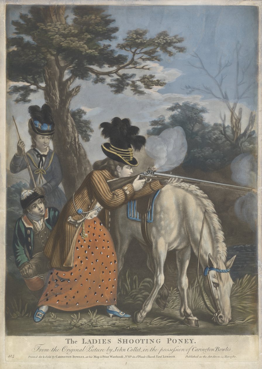 The Ladies Shooting Poney, 1780 (håndfarvet mezzotint på vævet papir) af John after Collet