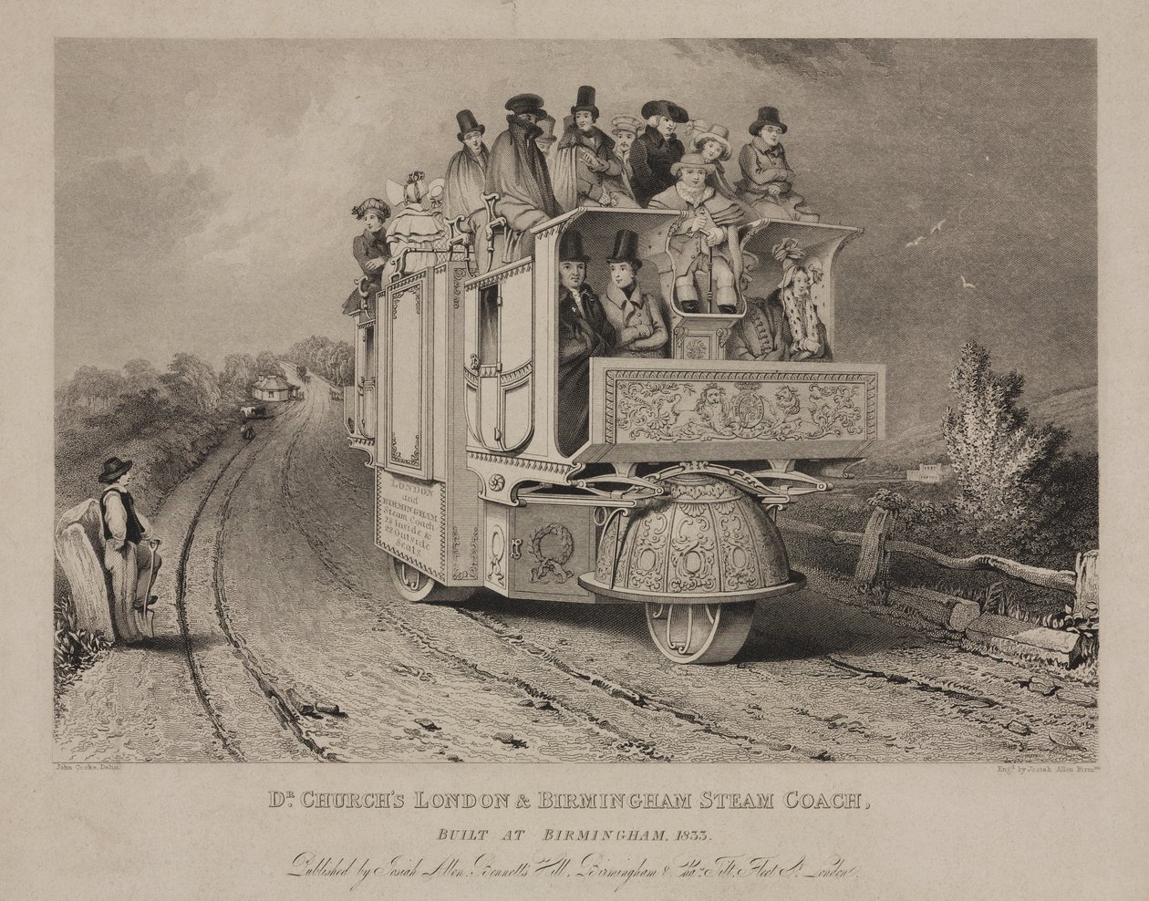 Dr. Churchs London & Birmingham Steam Coach, 1833 af John after Cooke
