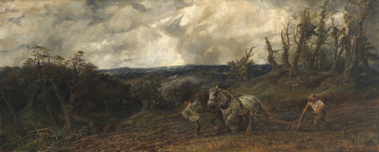 Pløjning i stormfuldt vejr, 1853 af John and studio Gilbert