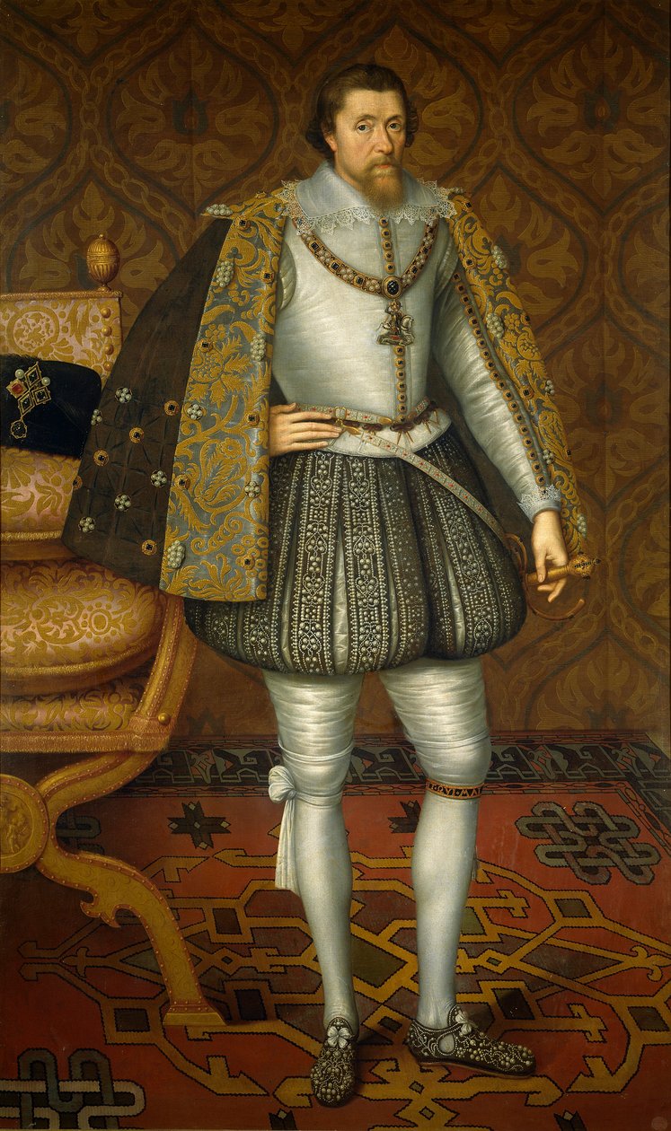 James VI og I af England og Irland - Portræt af kong James I af England (1566-1625) af De Critz (Decritz), John, the Elder (1551/2-1642), ca. 1605 - Olie på lærred af John de Critz