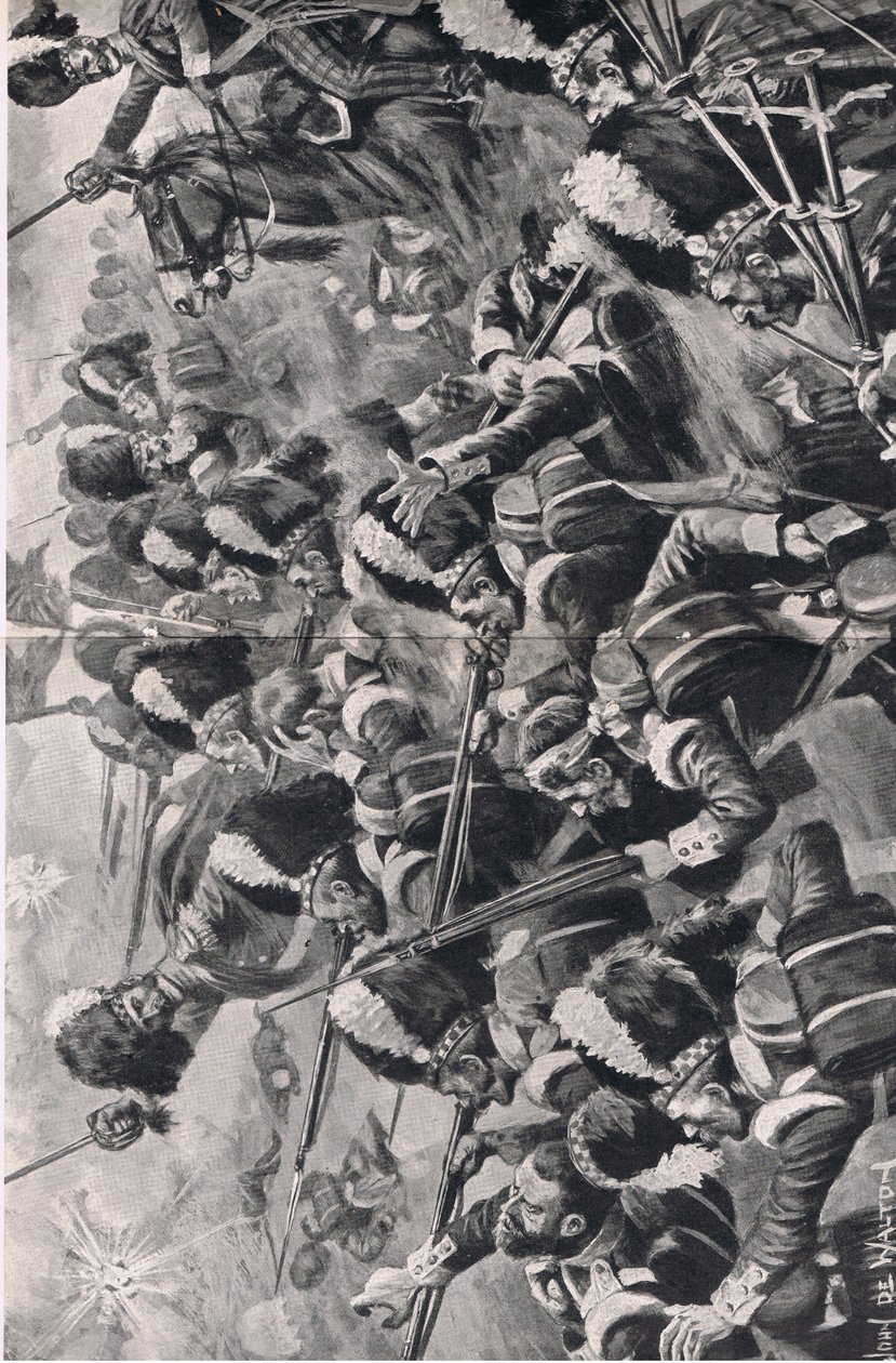 Slaget ved Alma, 20. september 1854: Fremrykningen af den 93. højlander, illustration fra britiske slag på land og hav, 1915 af John de Walton