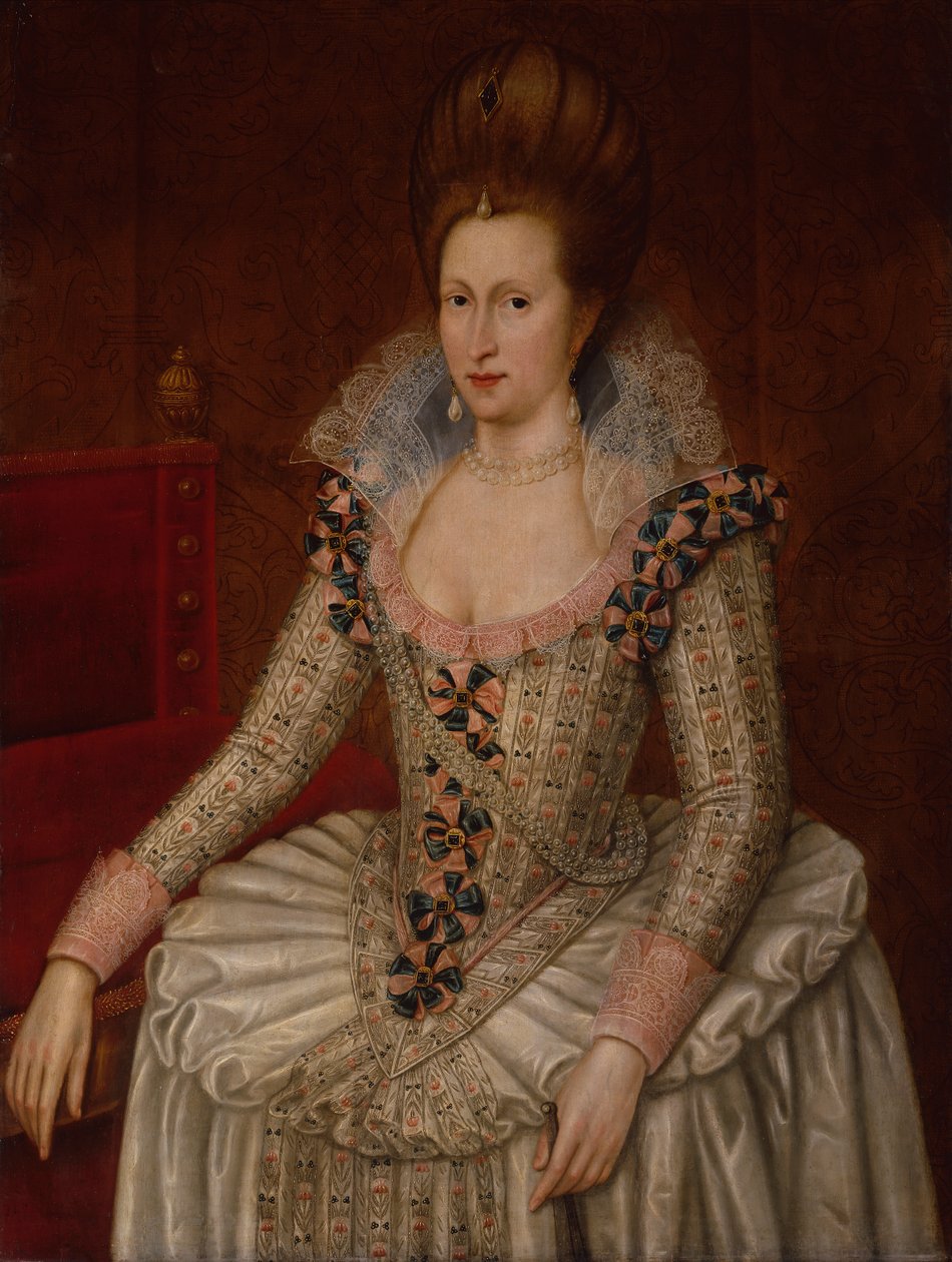 Dronning Anne af Danmark, ca. 1605 (olie på panel) af John de the Elder (attr. to) Critz