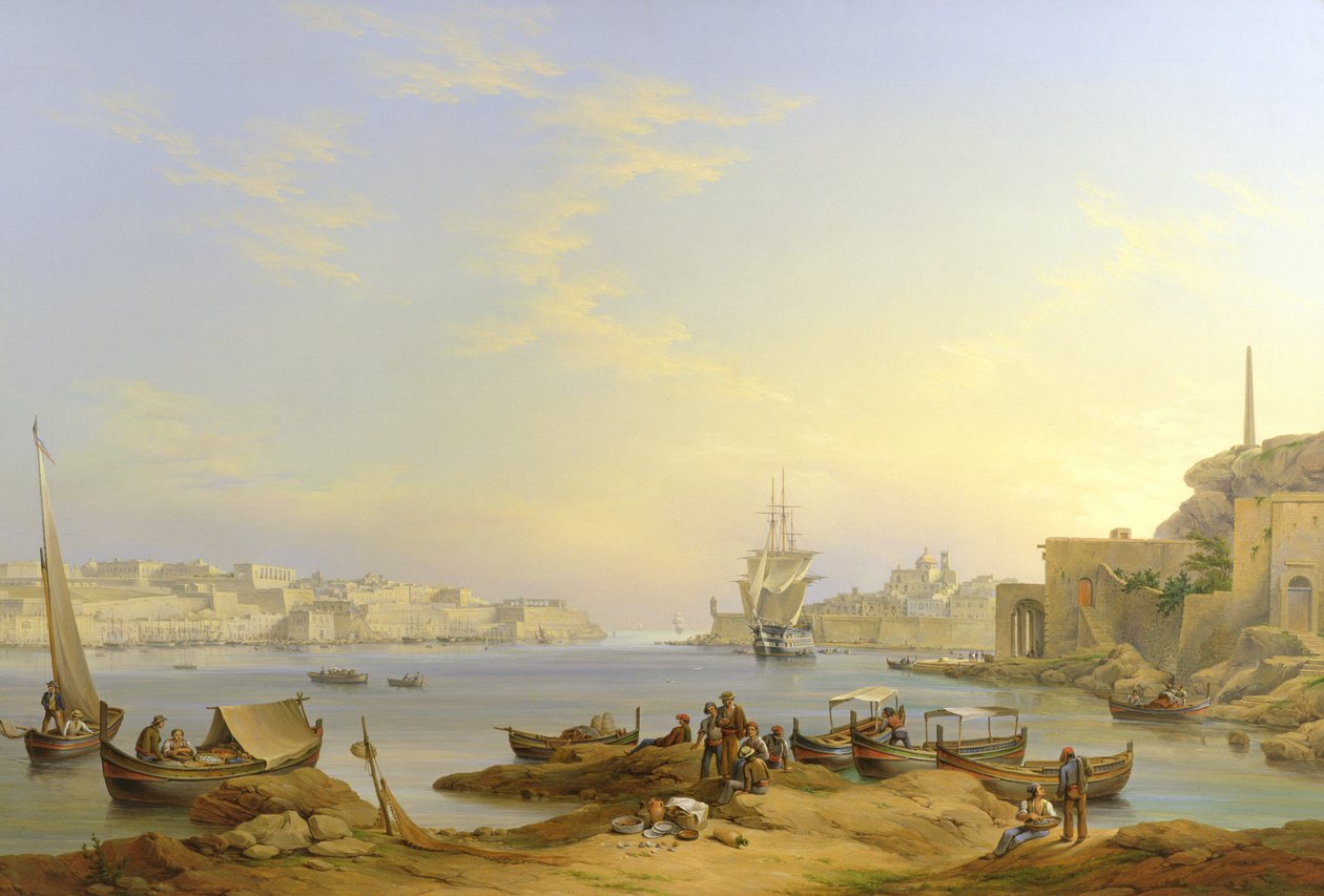 Grand Harbour, Valletta, Malta, 1850 af John or Giovanni Schranz