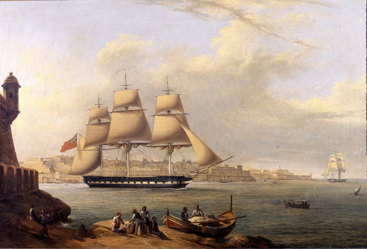 Leaving Grand Harbour af Giovanni Schranz 1800-tallet (63 x 43 cm) af John or Giovanni Schranz