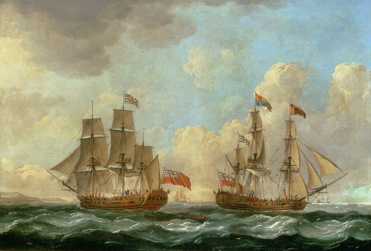 Vandrefuglen i to stillinger ud for kysten, 1766 af John the Elder Cleveley