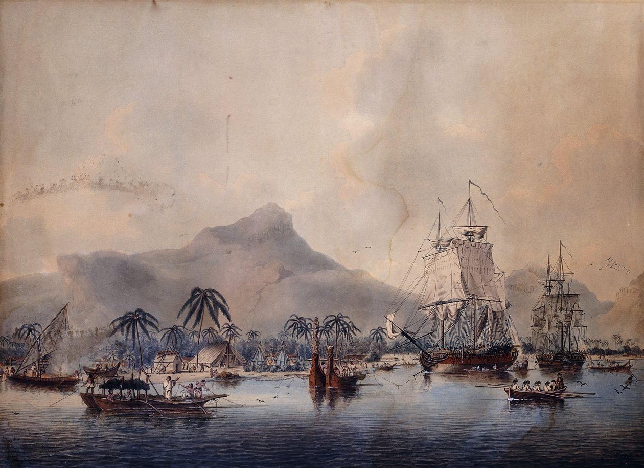 Udsigt over Huaheine, 1787 af John the Younger Cleveley