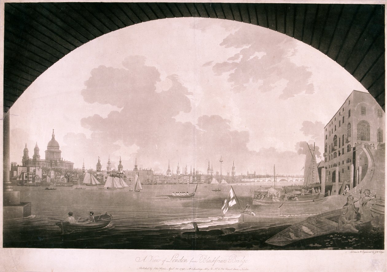 City of London fra Blackfriars Bridge, 1795 af John william Edy