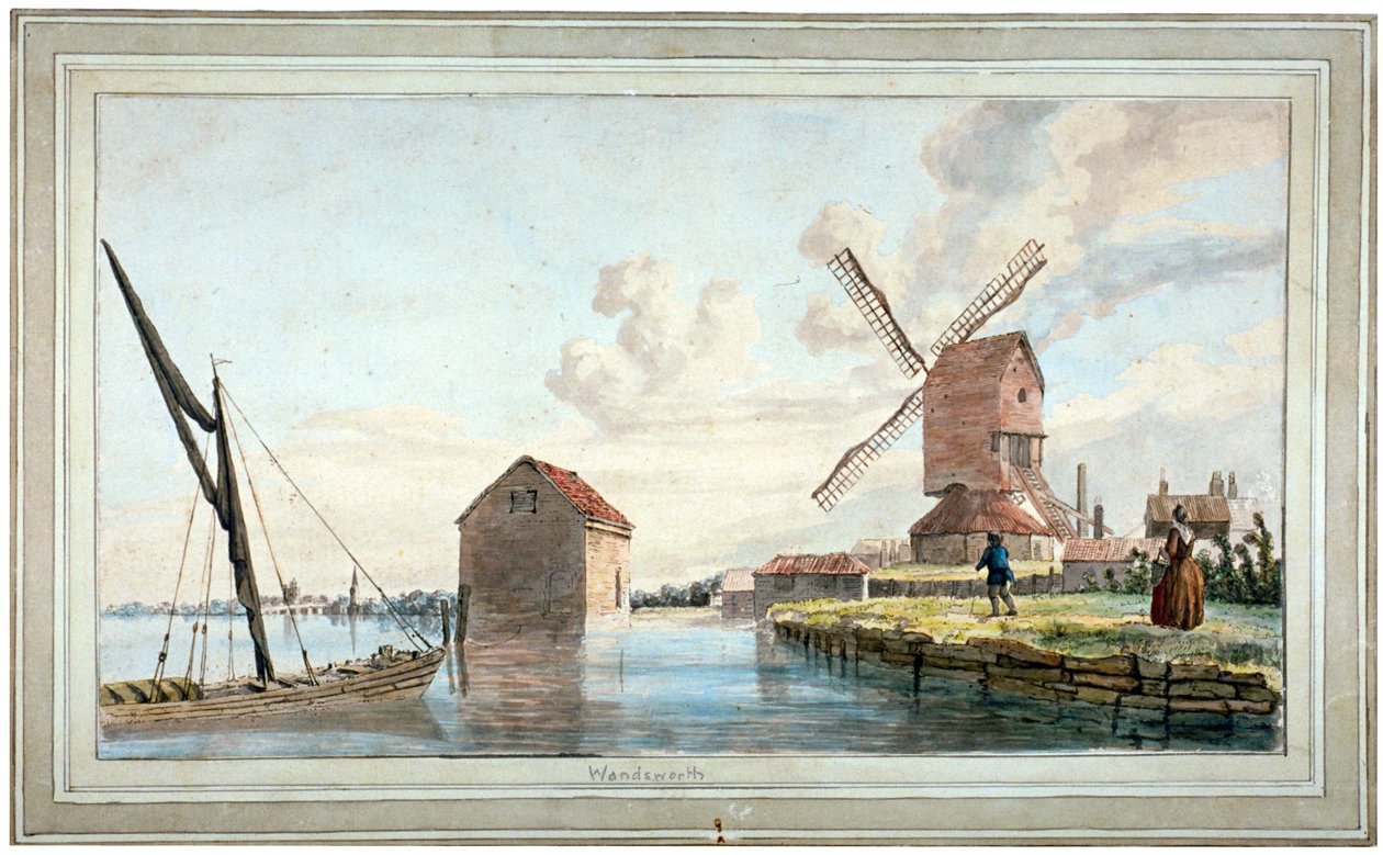 Flodbred udsigt over Wandsworth, London, c1798 af John william Edy