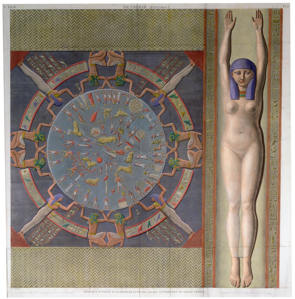 Zodiac loft fra det store tempel i Denderah, Egypten, c1826 af Jollois and Devilliers