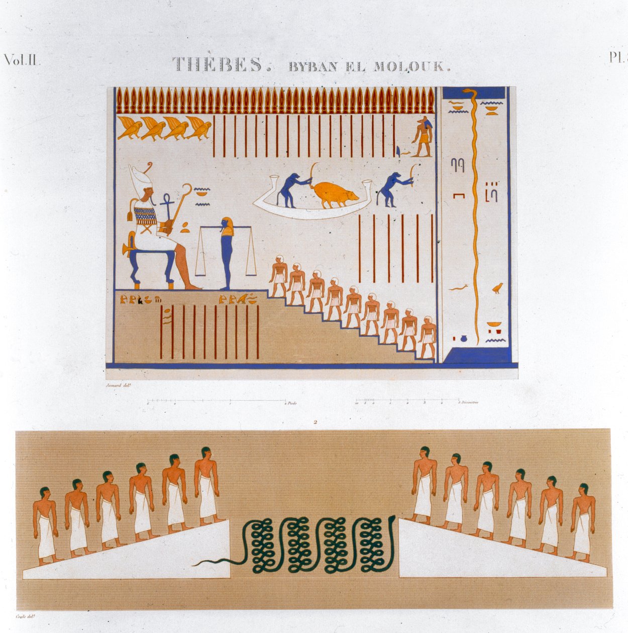 Illustrationer af fresker fra Byban el Molouk, Theben, Egypten, 1822 af Jomard