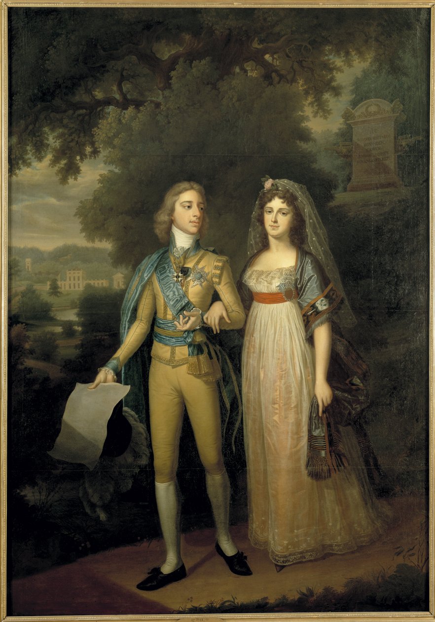 Gustave IV Adolphe de Suede - Portræt af Gustav IV Adolf af Sverige (1778-1837) og Frederica Dorothea Wilhelmina af Baden (1781-1826), dronning af Sverige, af Forsslund, Jonas (1754-1809). Olie på lærred, ca. 1797-1800. Mål: 273x195 cm. Nationalmuseum St af Jonas Forsslund