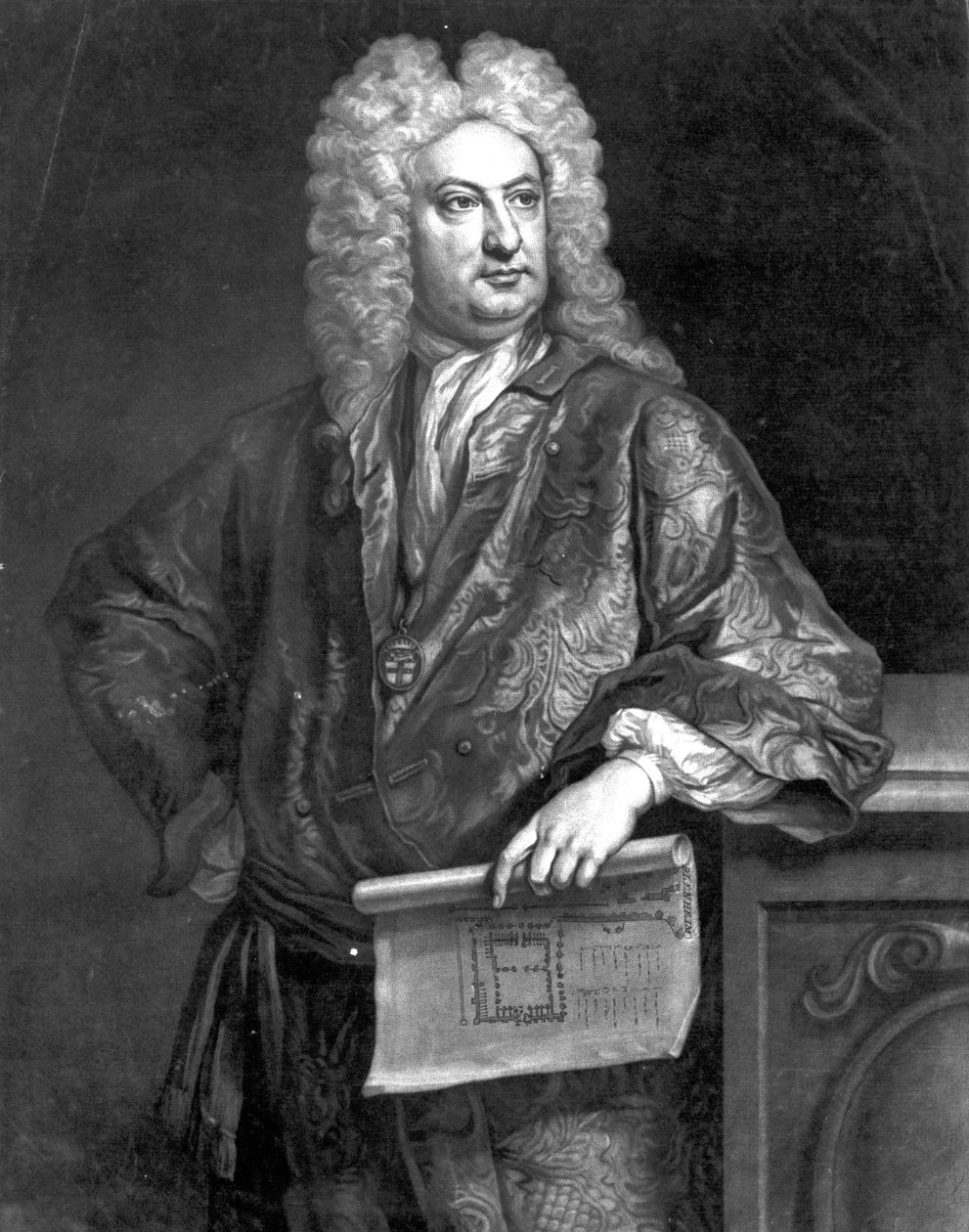 Sir John Vanbrugh, graveret af John Faber den yngre, 1727 (mezzotint) af Jonathan Richardson