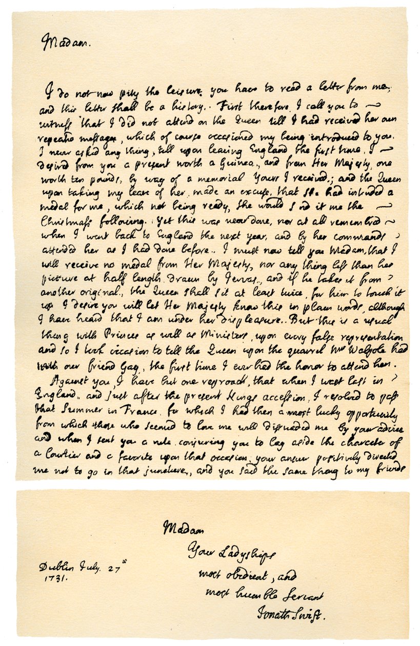 Brev fra Jonathan Swift til Henrietta Howard, 21. november 1730. af Jonathan Swift