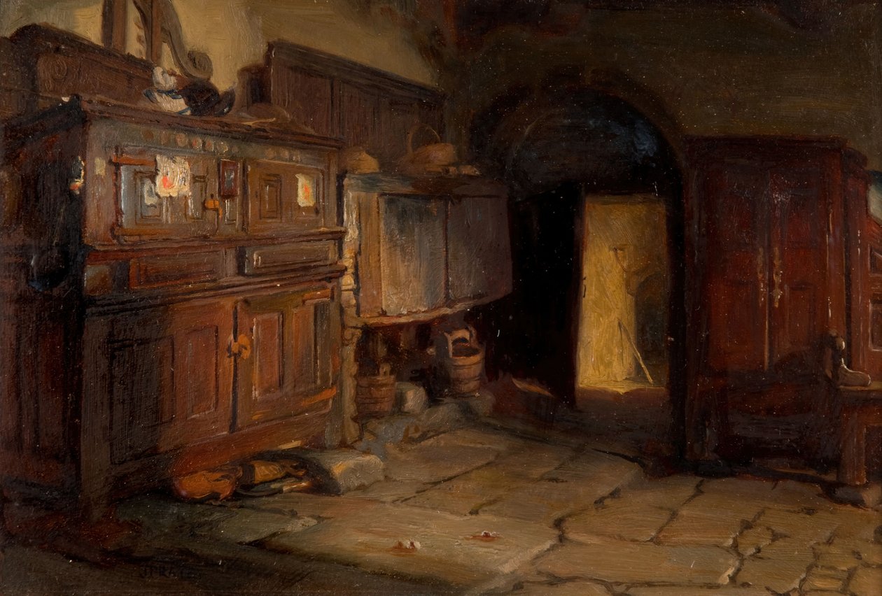 Et bretonsk sommerhusinteriør, 1887. af Jonathon Pratt