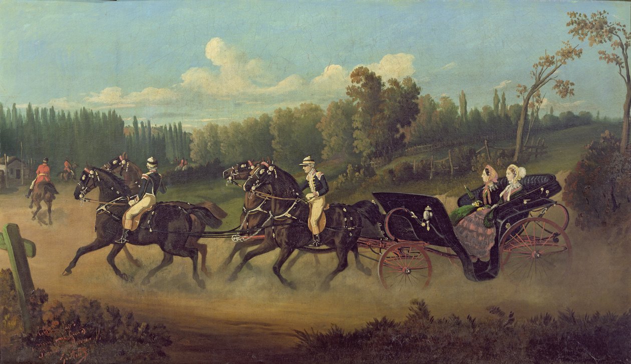 Kejserinde Eugenie (1826-1920) og dronning Victoria (1819-1901) i parken ved Compiegne af Jonny Audy