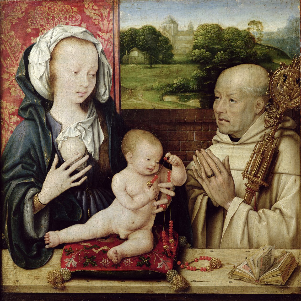 Jomfruen og Barnet tilbedt af St.Bernard af Joos van Cleve