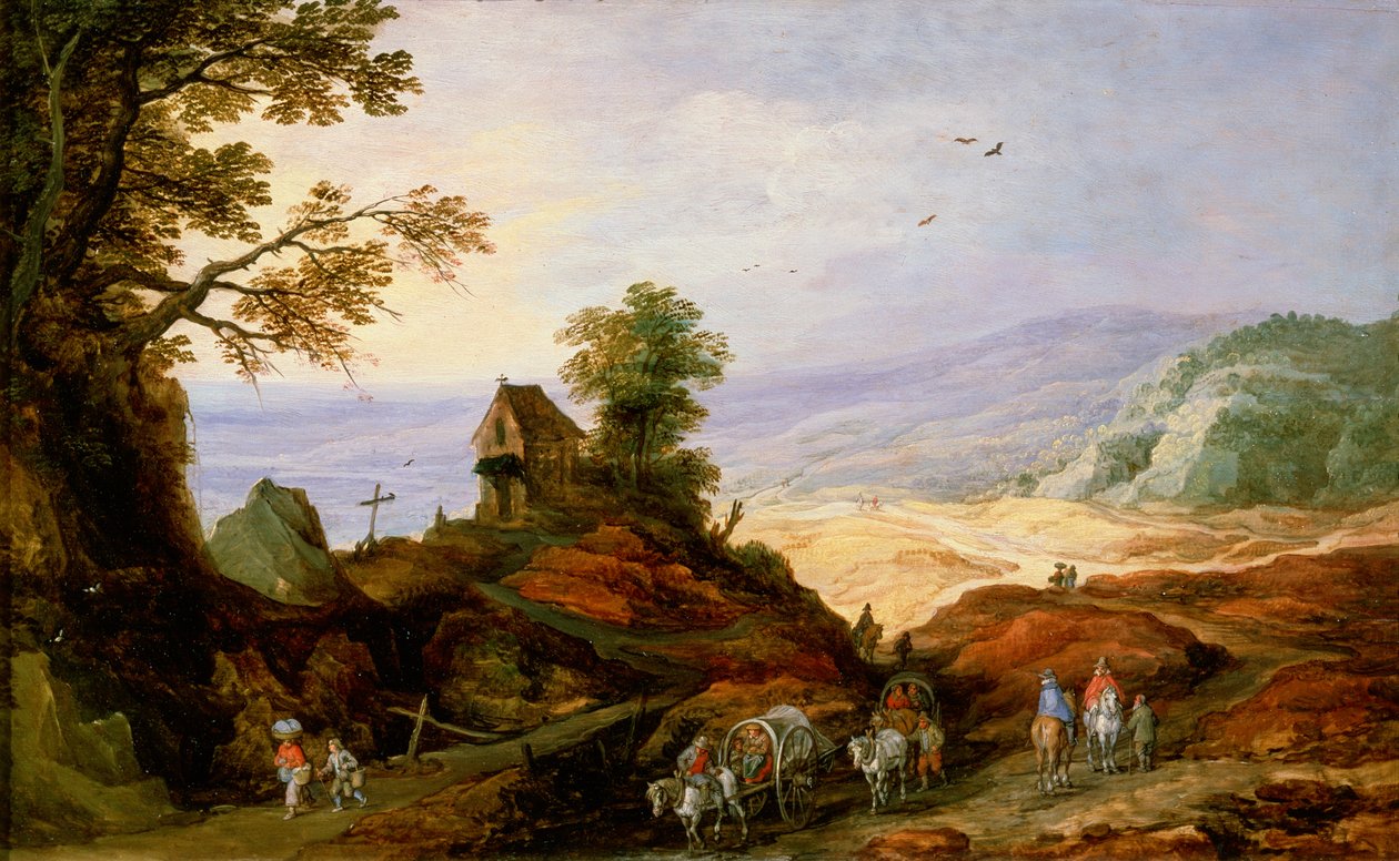 Landskab med et kapel på en bakke, slutningen af det 16. eller 17. århundrede af Joos de Momper the younger