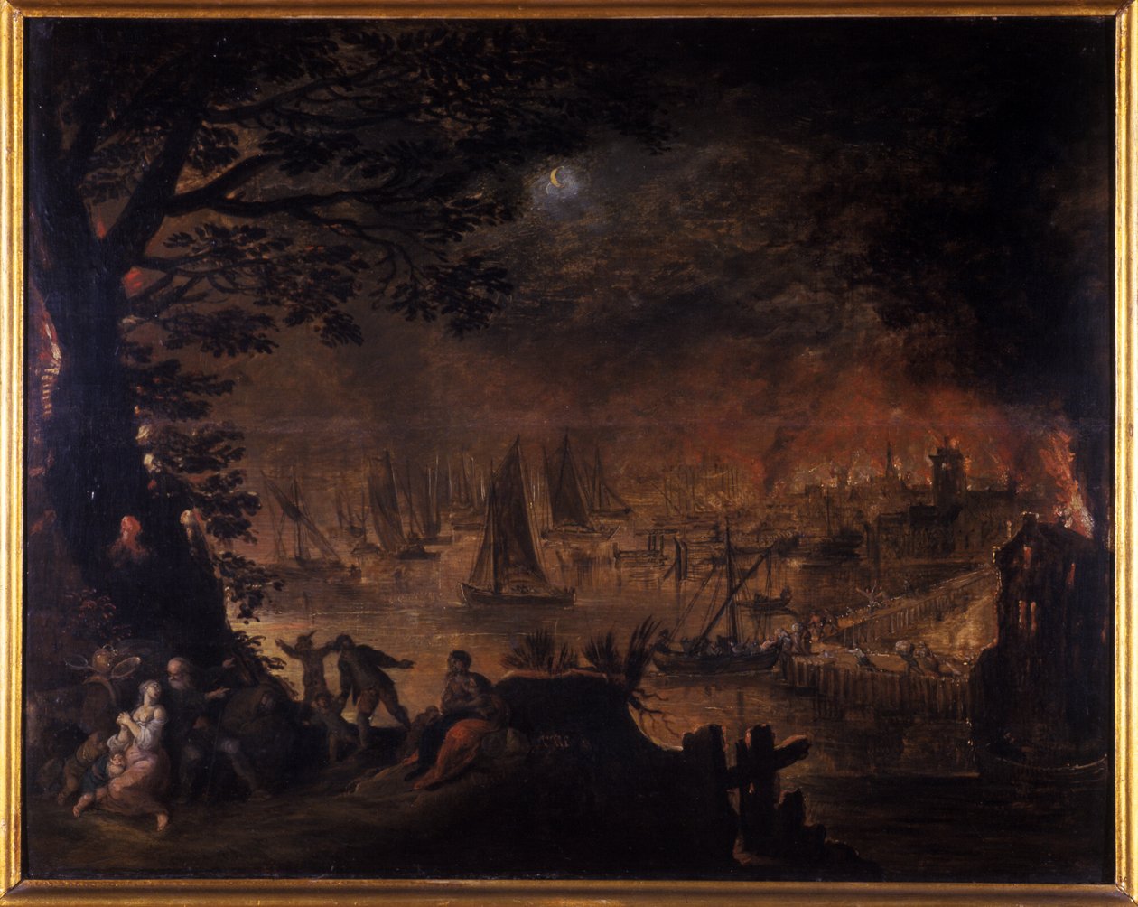 Brændende by ved havet af Joos or Josse de Momper