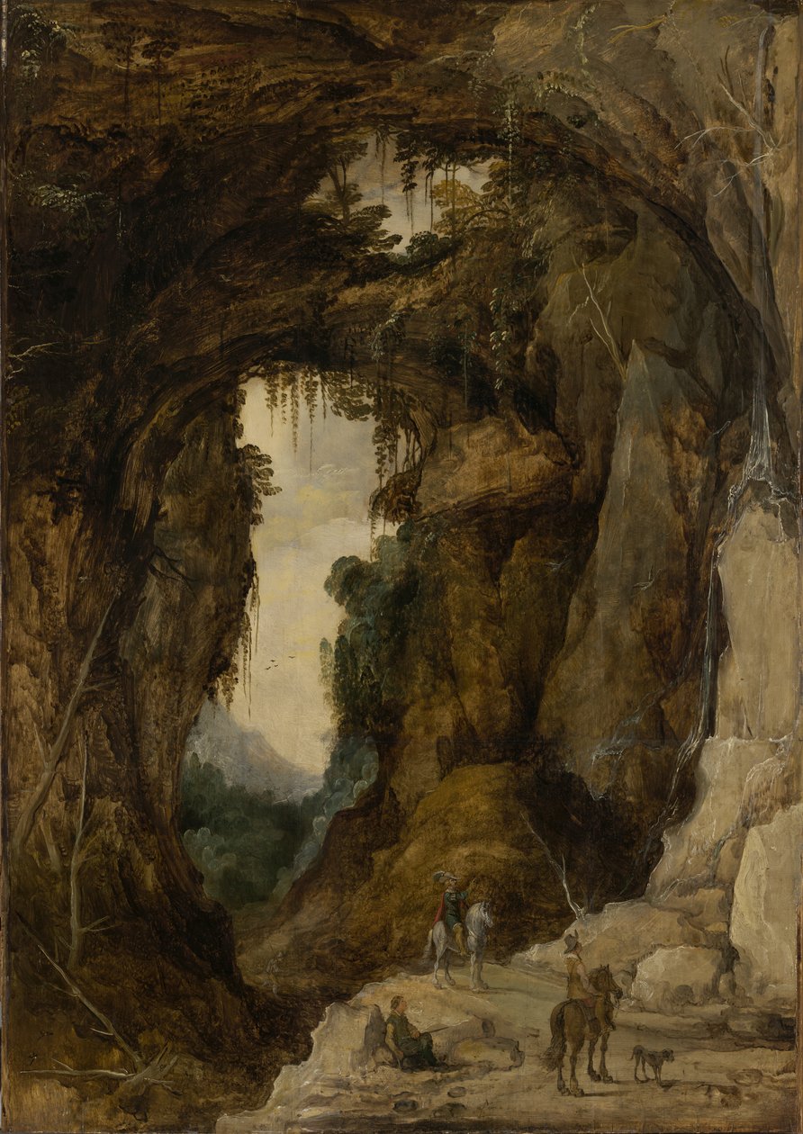 Landskab med grotte og en rytter, ca. 1616 (olie på panel) af Joos or Josse de The Younger Momper