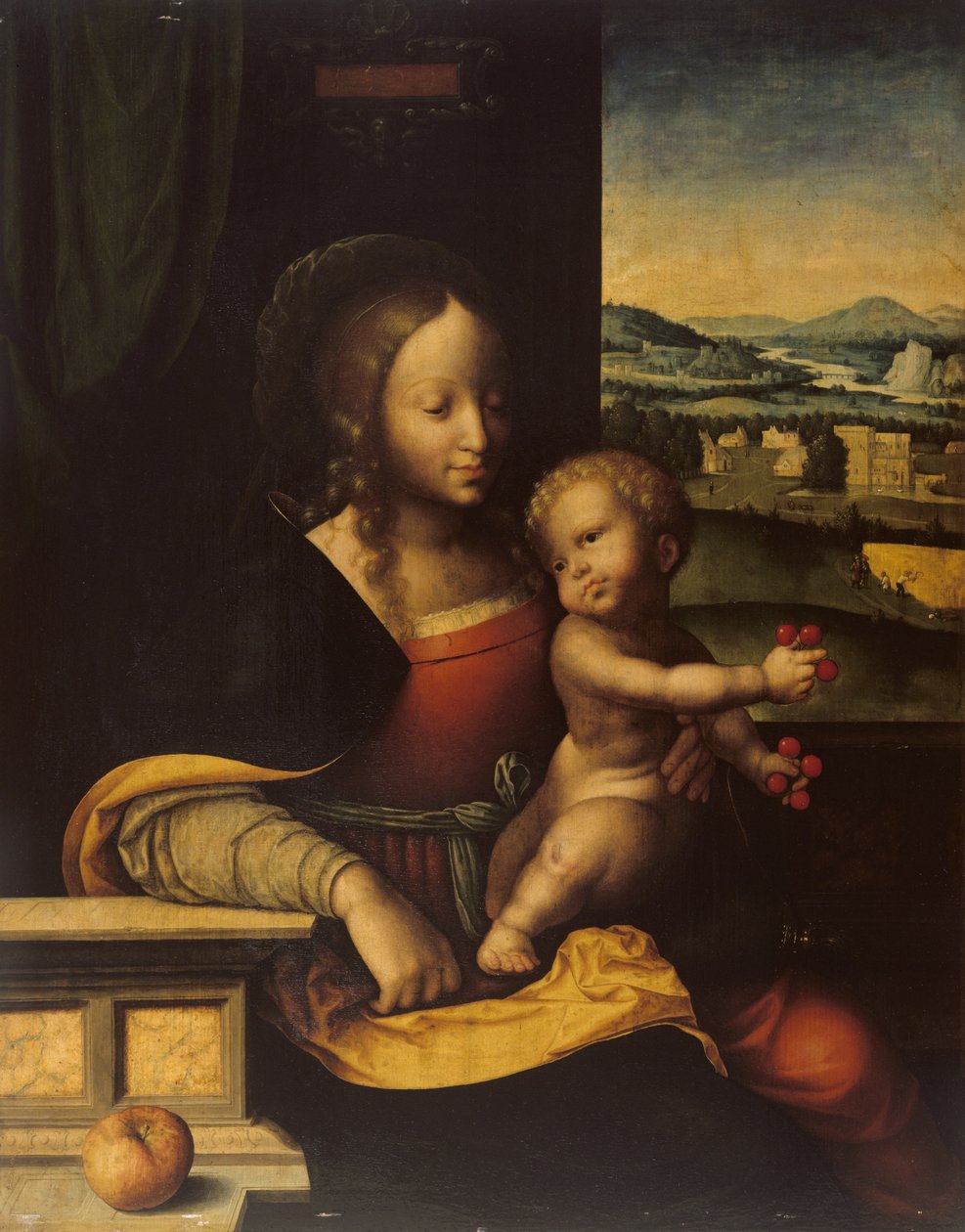 Jomfru og Barn af Joos van (and workshop) Cleve