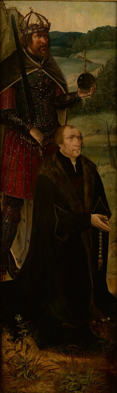 Kong Konstantin og en donor; en fløj af en altertavle (olie på panel) af Joos van (follower of) Cleve