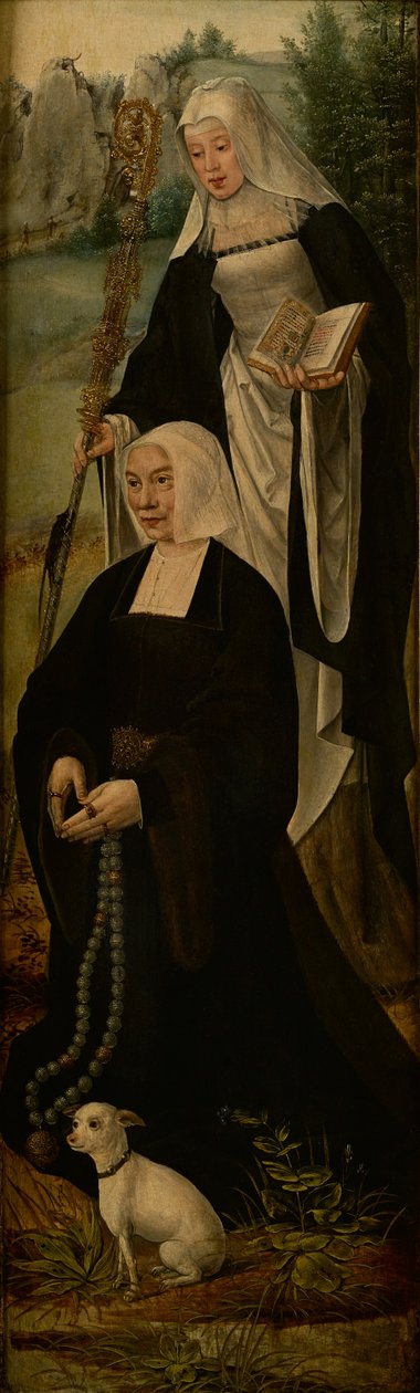 Saint Monica og en donor, en fløj af et altertavle (olie på panel) af Joos van (follower of) Cleve