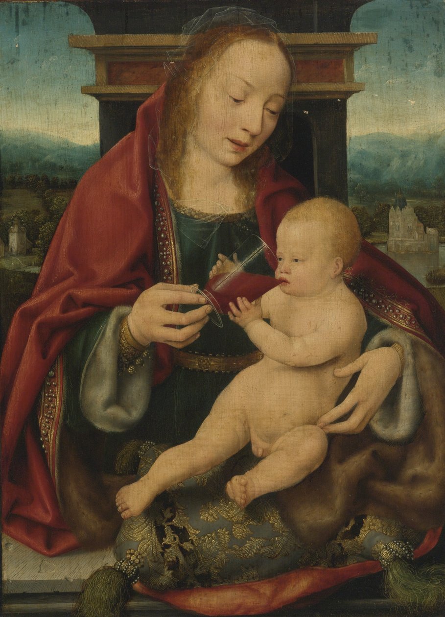 Hollandsk: Maria met wijndrinkend kind Jomfru og barn / Virgin and winedrinking child af Joos van Cleve