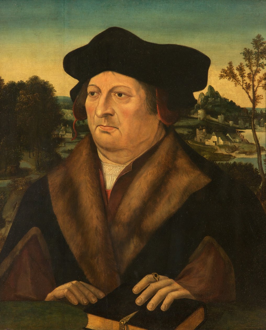 Portræt af en gentleman i et landskab af Joos van Cleve