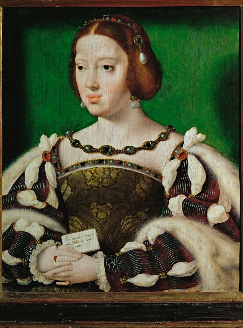 Dronning Eleonora af Frankrig, hustru til François I af Frankrig, datter af Filip den Skønne, søster til kejser Karl V ... (olie på egetræ) af Joos van Cleve